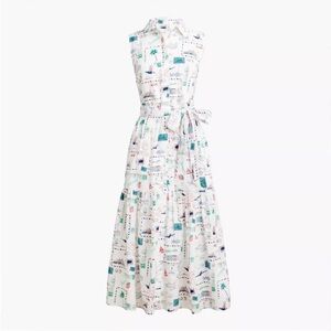 J. Crew Factory Cotton Post Card Printed Midi Dress 10